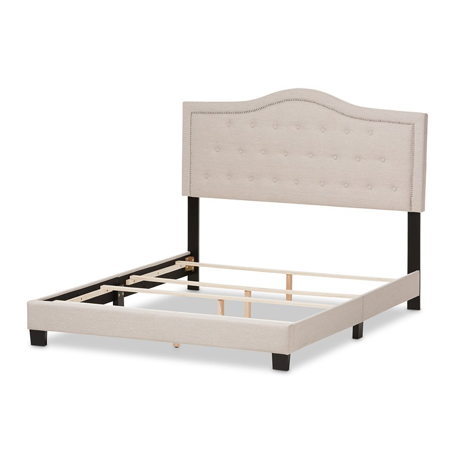 Emerson Modern and Contemporary Light Beige Fabric Upholstered Queen Size Bed