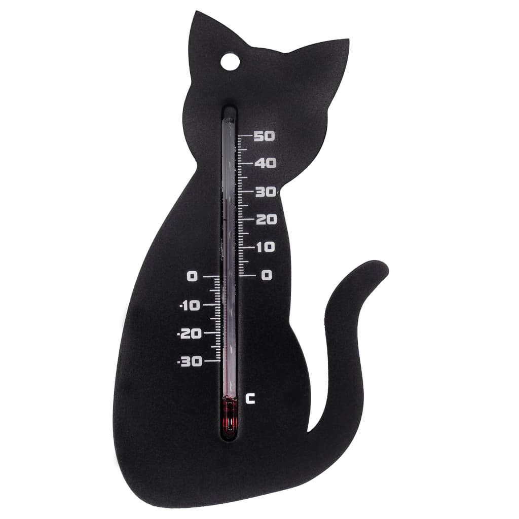 Nature Outdoor Wall Thermometer Cat Black