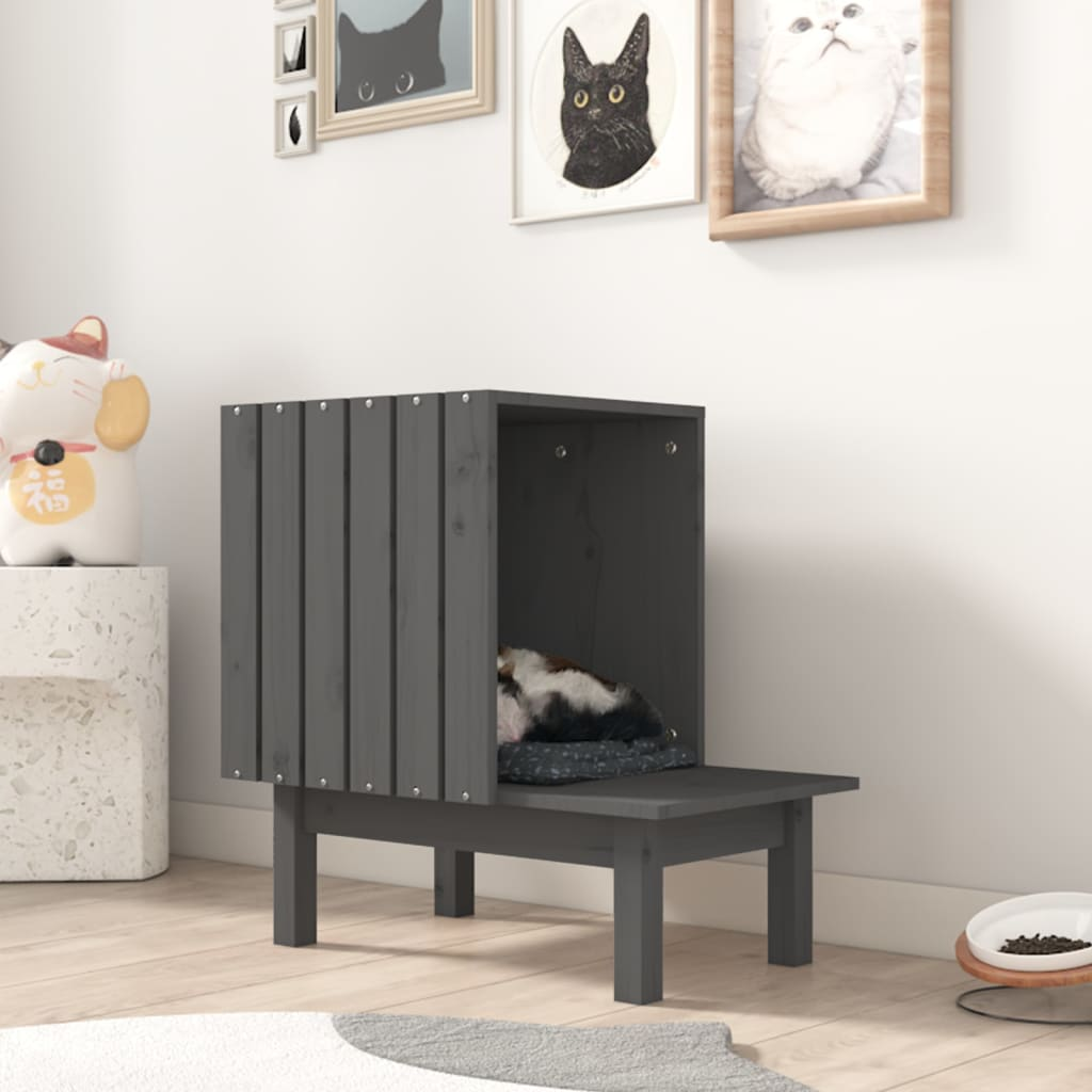 vidaXL Cat House Grey 60x36x60 cm Solid Wood Pine