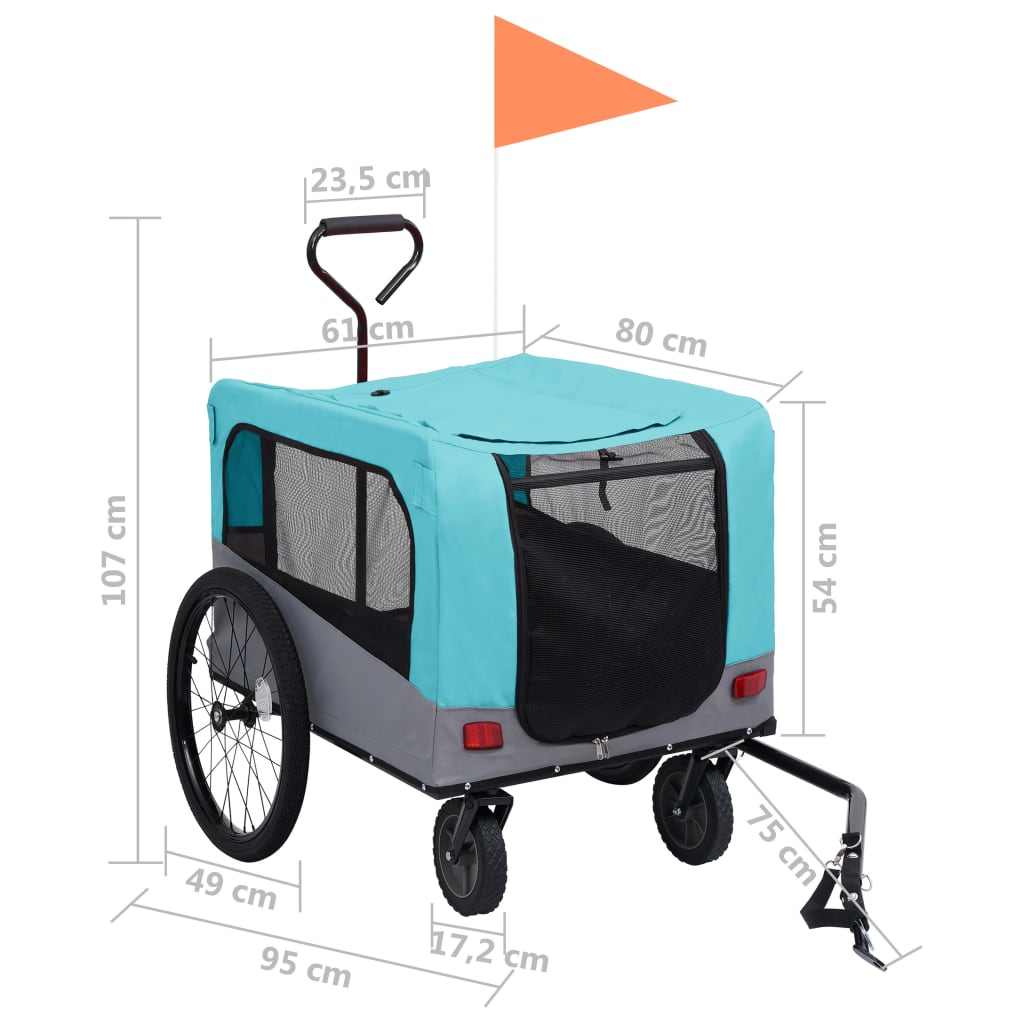 vidaXL 2-in-1 Pet Bike Trailer & Jogging Stroller Blue and Grey