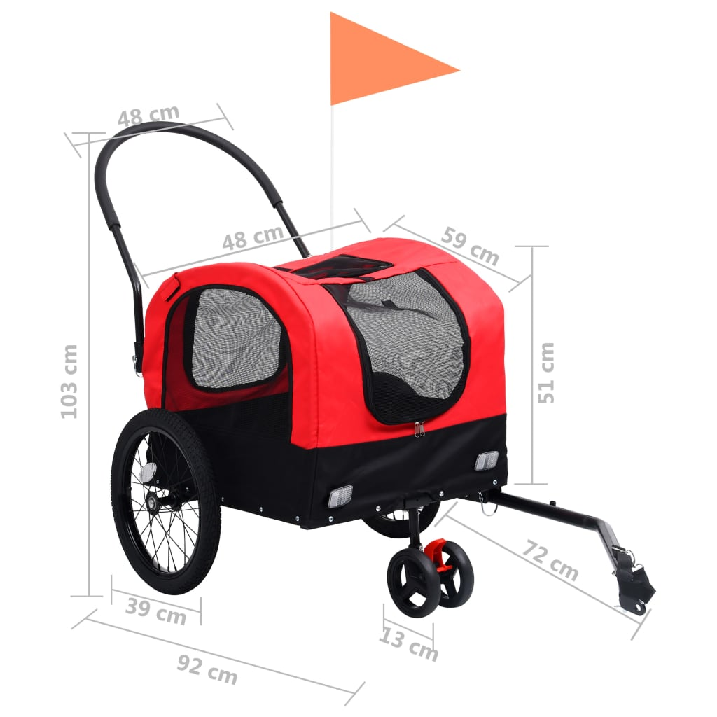 vidaXL 2-in-1 Pet Bike Trailer & Jogging Stroller Red and Black