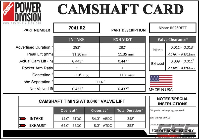 GSC Power-Division Billet R2 camshaft set for Nissan RB26DETT