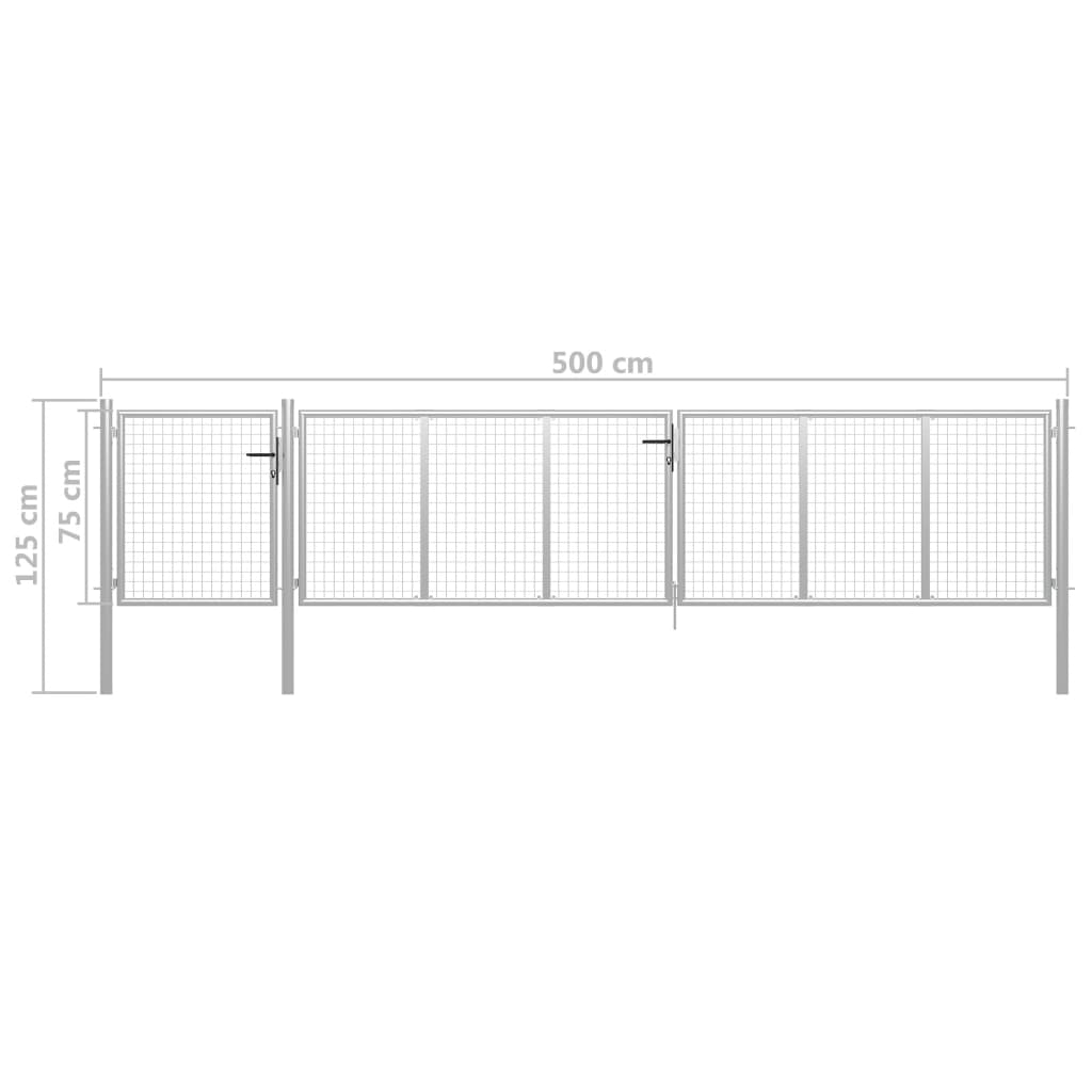 vidaXL Garden Gate Steel 500x75 cm Silver