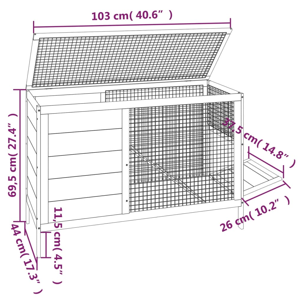 vidaXL Rabbit Hutch Brown 103x44x69.5 cm Solid Wood Pine