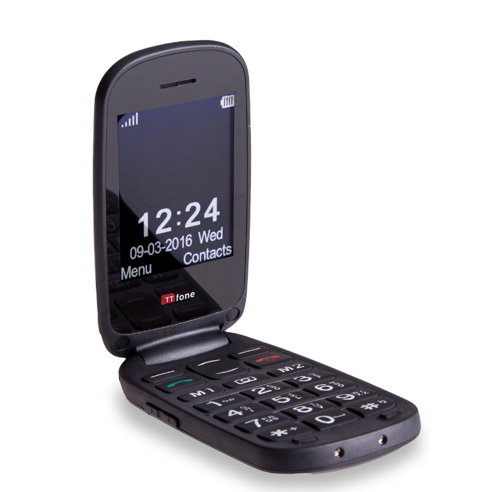 TTfone Lunar TT750 Black Flip Big Button Easy Menu Mobile with Vodafone Pay As You Go SIM