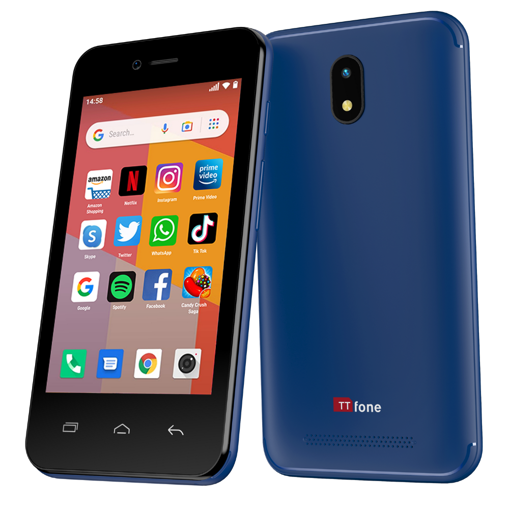 TTfone TT20 Blue Dual SIM with USB Charger, O2 Bundle Pay as you Go