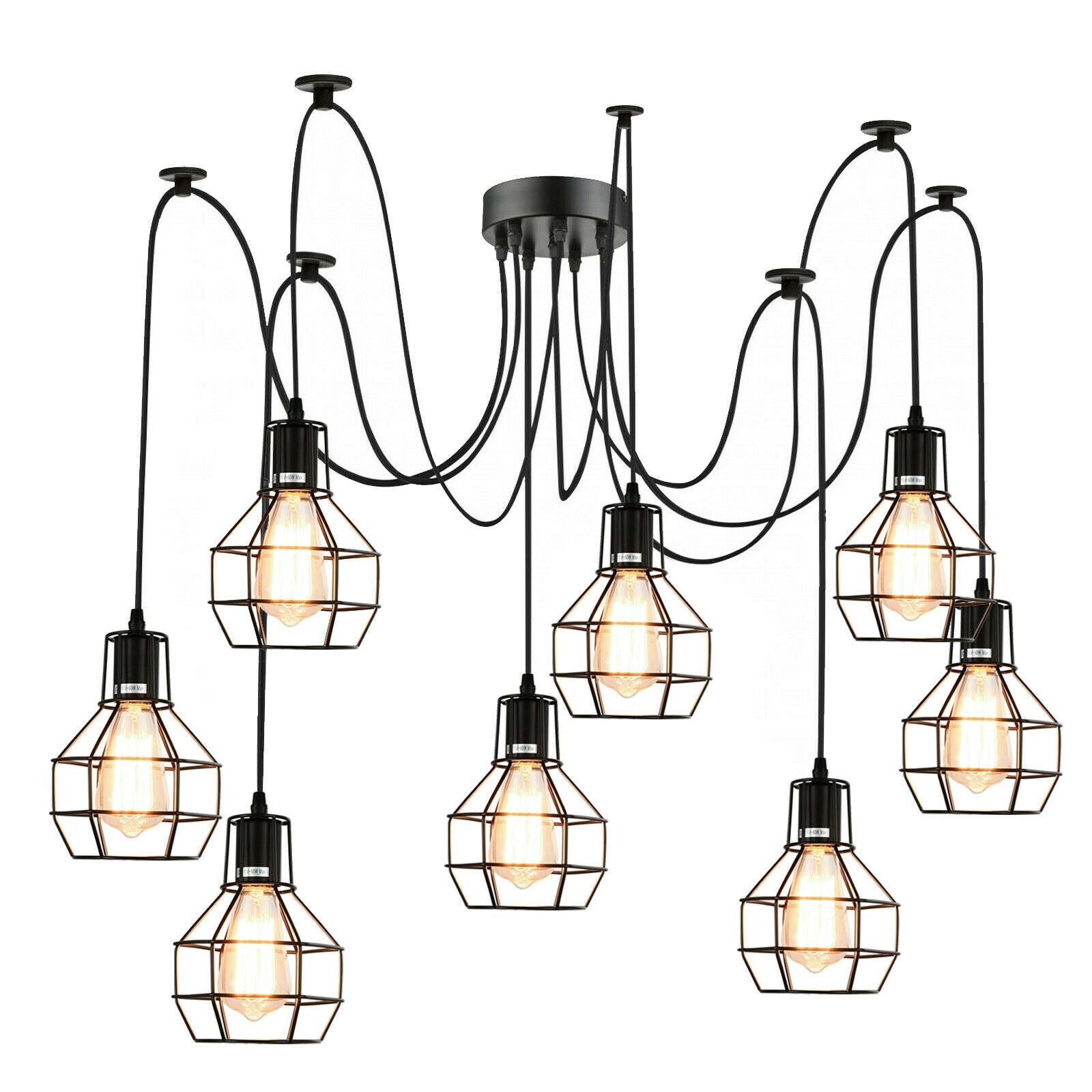 Retro Industrial Black Metal Nest Cage Ceiling 8 way Pendant Hanging Light Chandelier Indoor Lighting For Bar, Bedroom, Dining Room, Living Room~1180