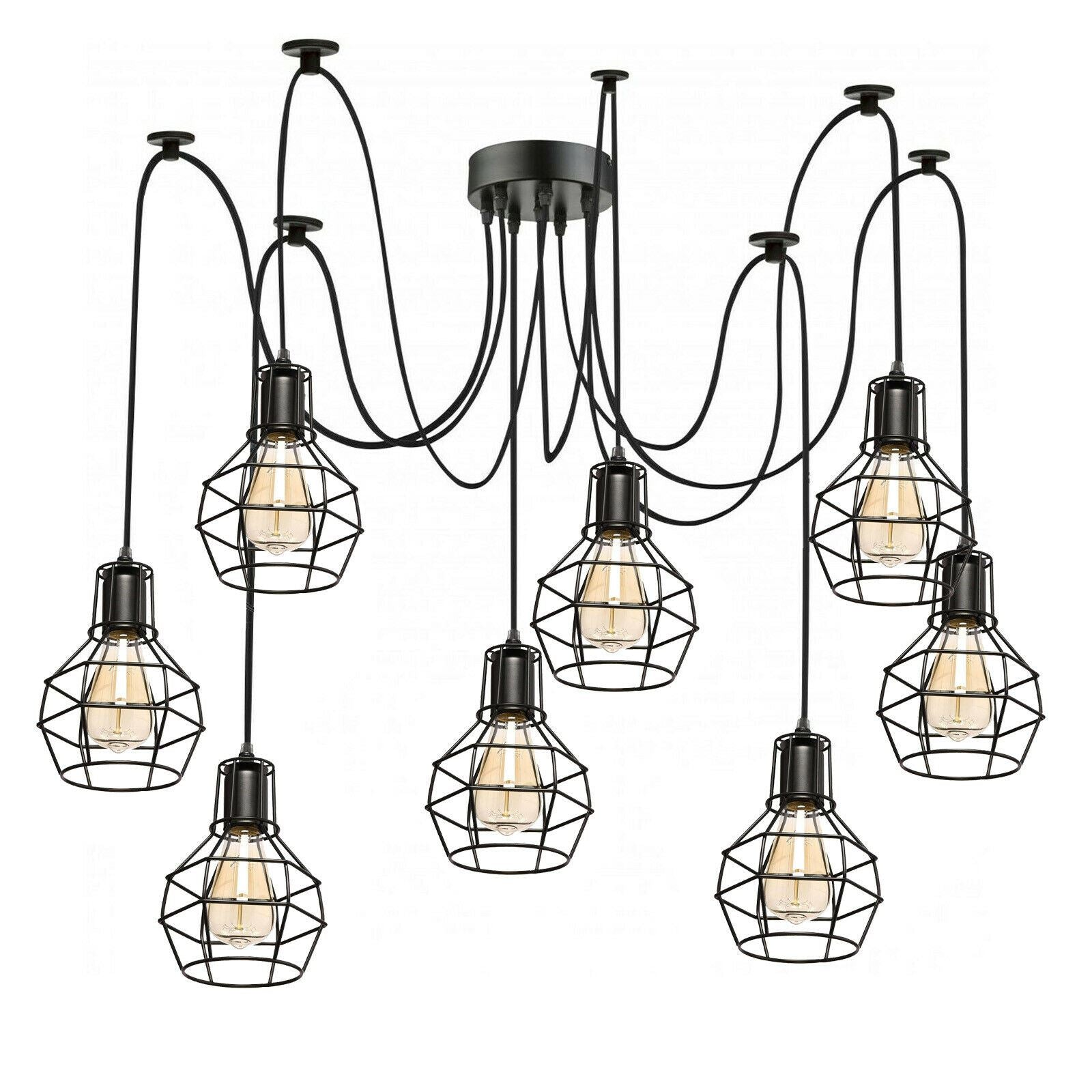 Retro Industrial Black Metal Nest Cage Ceiling 8 way Pendant Hanging Light Chandelier Indoor Lighting For Bar, Bedroom, Dining Room, Living Room~1180