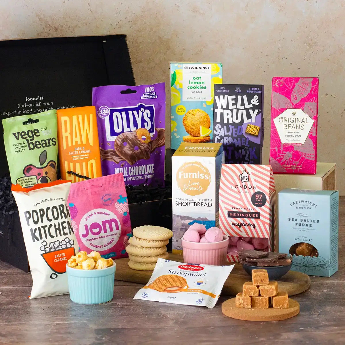 Artisan Sweet Treats Gift Hamper including Popcorn, Fudge, Chocolate and Biscuits