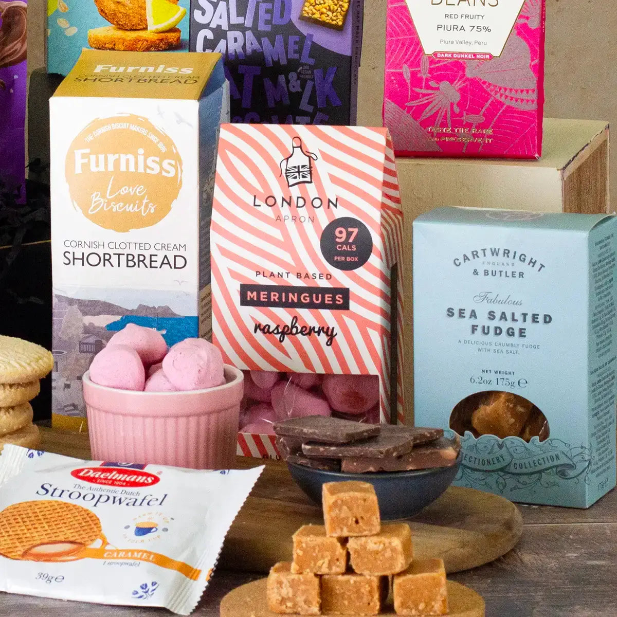 Artisan Sweet Treats Gift Hamper including Popcorn, Fudge, Chocolate and Biscuits