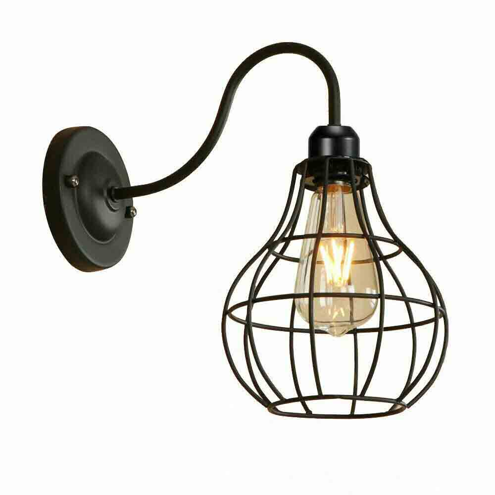 LEDSone industrial Vintage Rustic Wall Sconces Wire Cage Black Industrial Wall Light Lampshade~2900