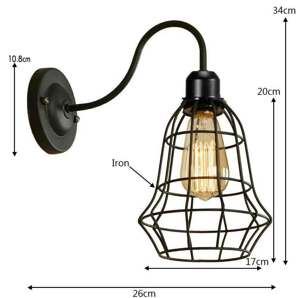 LEDSone industrial Vintage Rustic Wall Sconces Wire Cage Black Industrial Wall Light Lampshade~2900