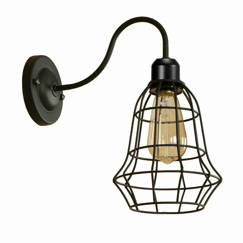 LEDSone industrial Vintage Rustic Wall Sconces Wire Cage Black Industrial Wall Light Lampshade~2900