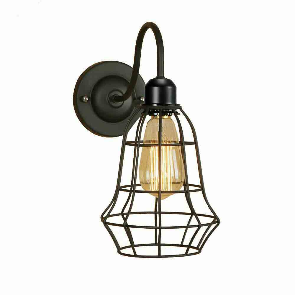 LEDSone industrial Vintage Rustic Wall Sconces Wire Cage Black Industrial Wall Light Lampshade~2900