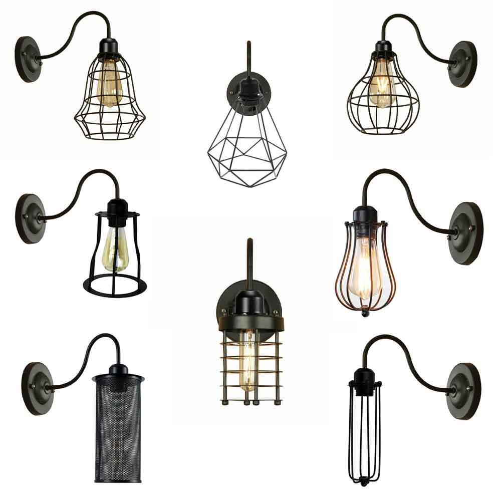 LEDSone industrial Vintage Rustic Wall Sconces Wire Cage Black Industrial Wall Light Lampshade~2900