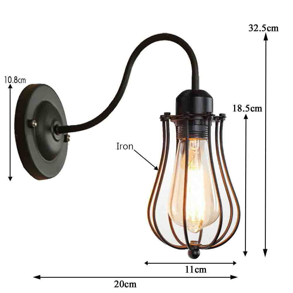 LEDSone industrial Vintage Rustic Wall Sconces Wire Cage Black Industrial Wall Light Lampshade~2900