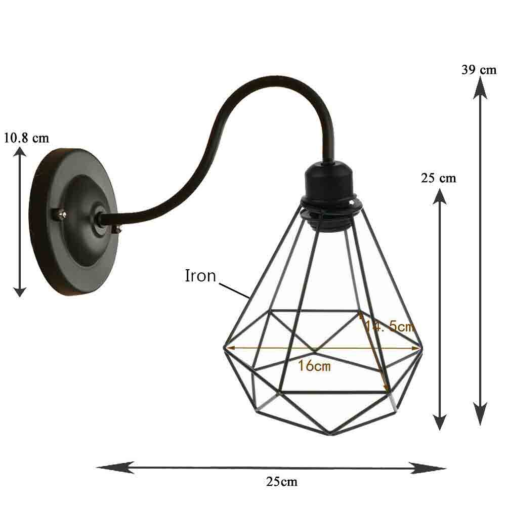 LEDSone industrial Vintage Rustic Wall Sconces Wire Cage Black Industrial Wall Light Lampshade~2900