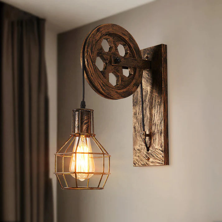 Wall Lamp Retro Wheel Light Rustic Vintage Pipe Industrial Steampunk Lighting~2231