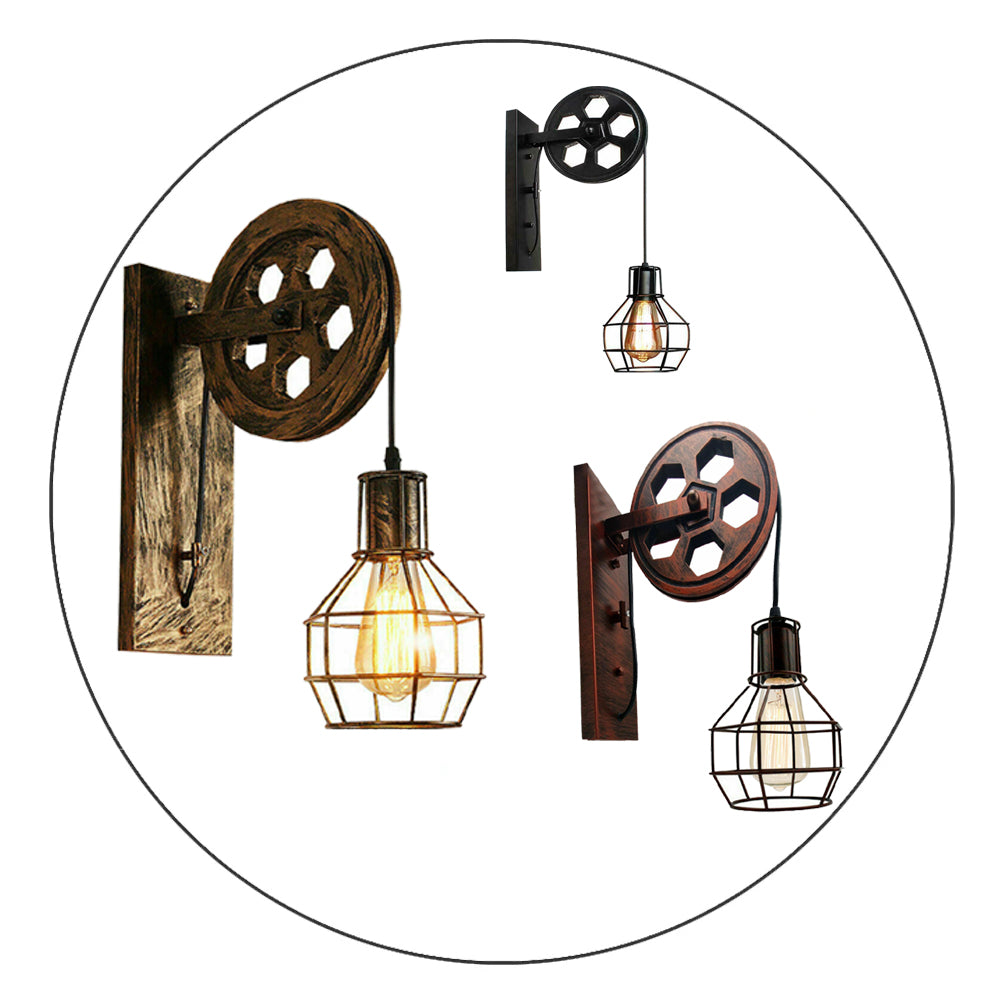 Wall Lamp Retro Wheel Light Rustic Vintage Pipe Industrial Steampunk Lighting~2231