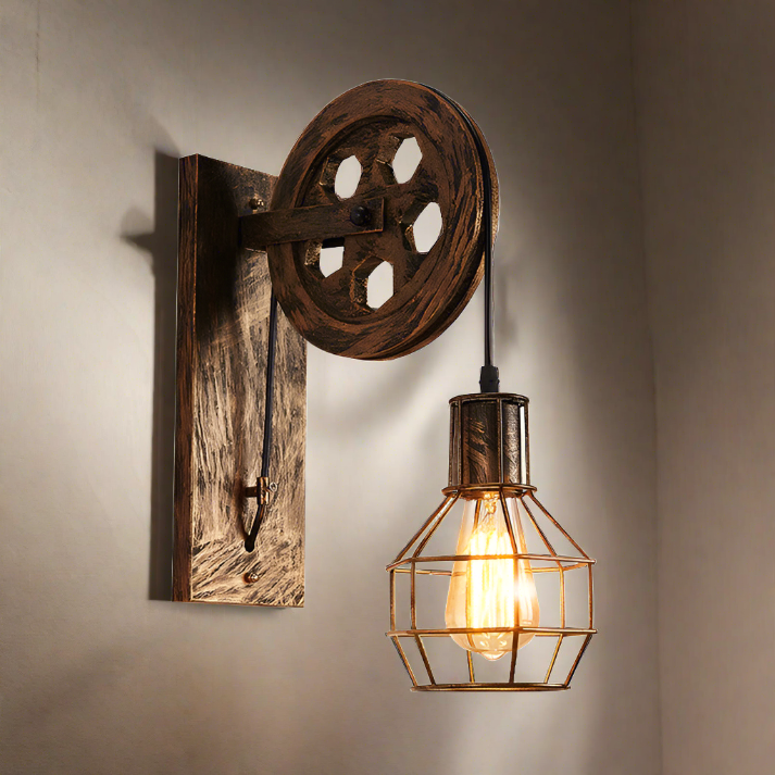 Wall Lamp Retro Wheel Light Rustic Vintage Pipe Industrial Steampunk Lighting~2231