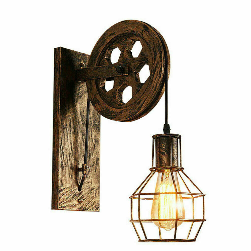 Wall Lamp Retro Wheel Light Rustic Vintage Pipe Industrial Steampunk Lighting~2231