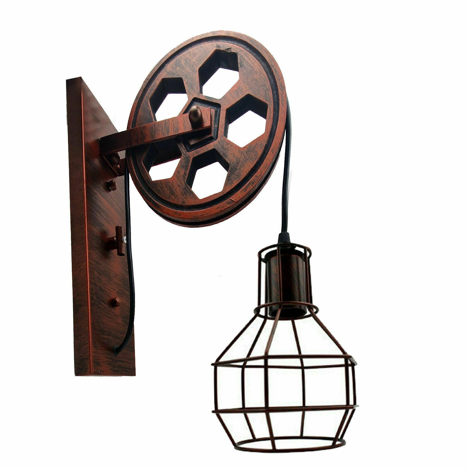 Wall Lamp Retro Wheel Light Rustic Vintage Pipe Industrial Steampunk Lighting~2231