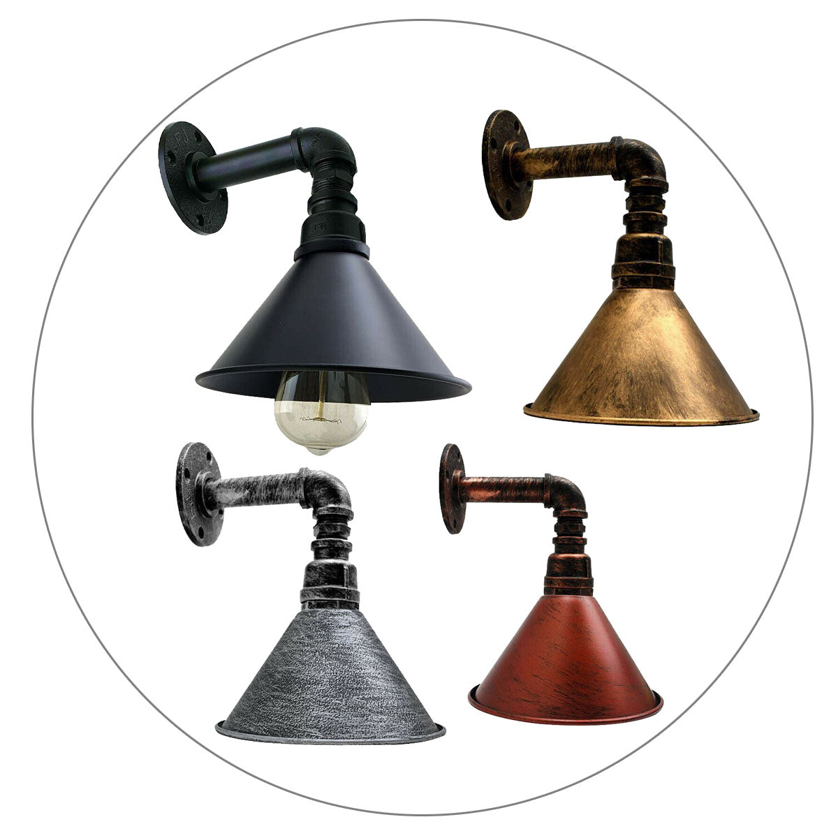 Modern Vintage Wall Mounted Light Sconce Lamp Indoor Fixture Cone Shape Metal Shade~1257