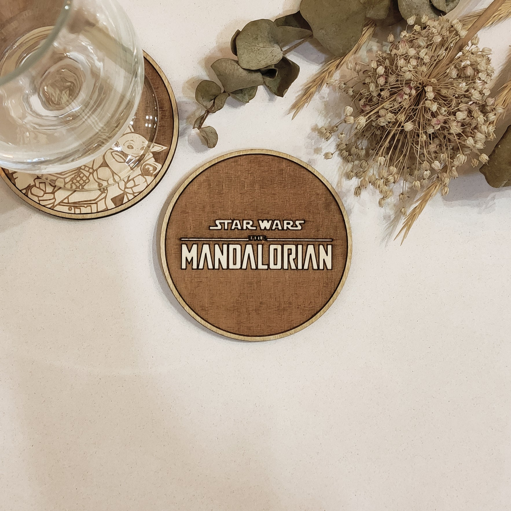 Set of 6 The Mandalorian Wooden Coasters - Handmade Gift - Housewarming - Wood Kitchenware