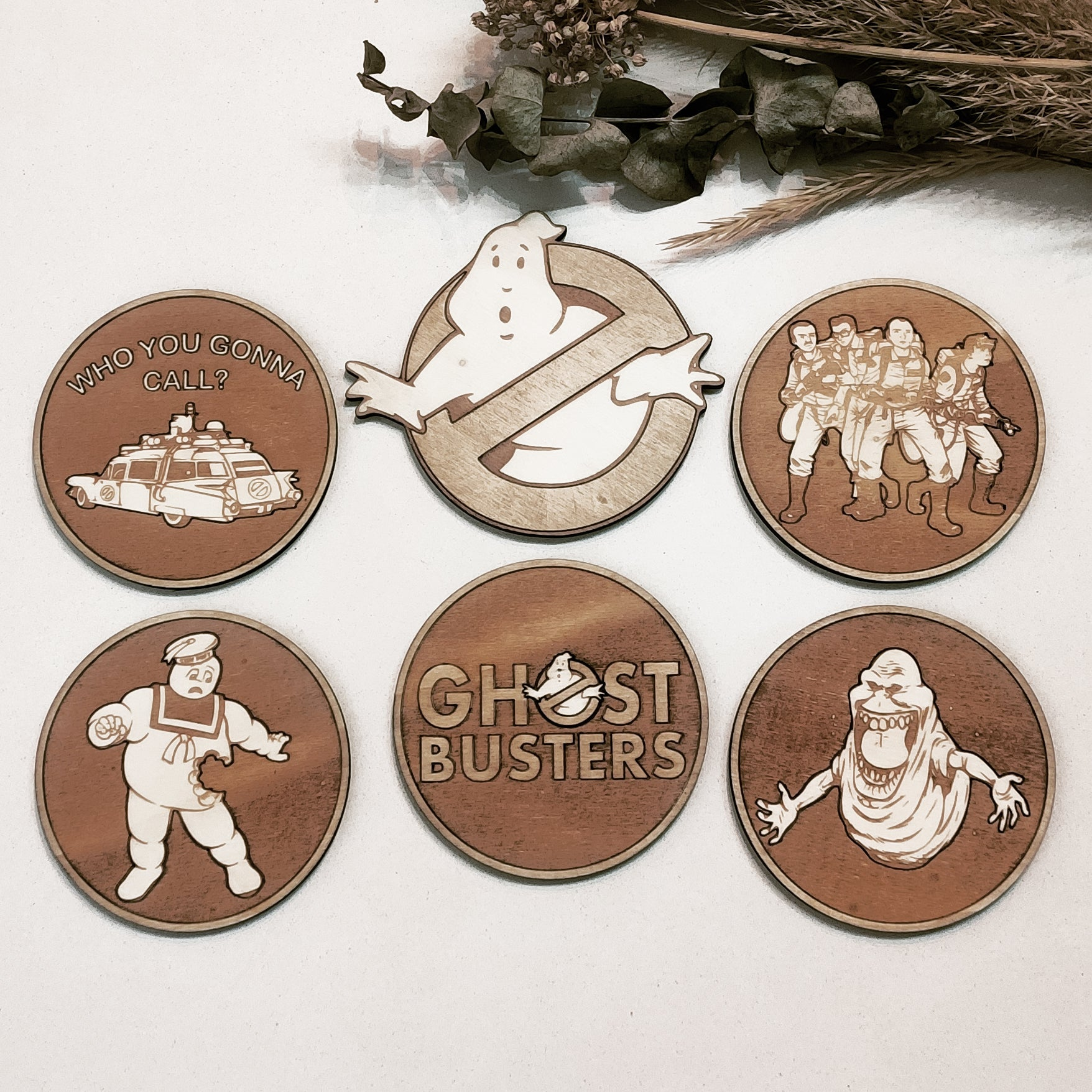 Set of 6 Ghostbusters Wooden Coasters - Handmade Gift - Housewarming - Wood Kitchenware
