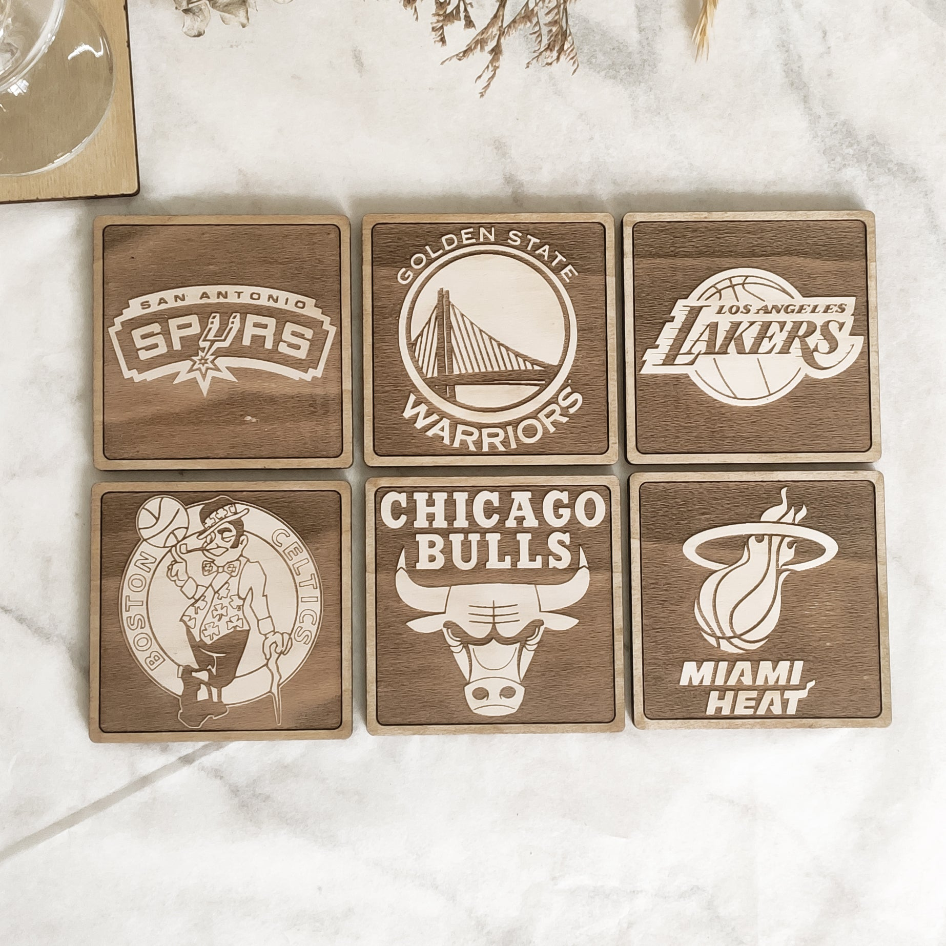 Set of 6 NBA Wooden Coasters - Handmade Gift - Housewarming - Wood Kitchenware