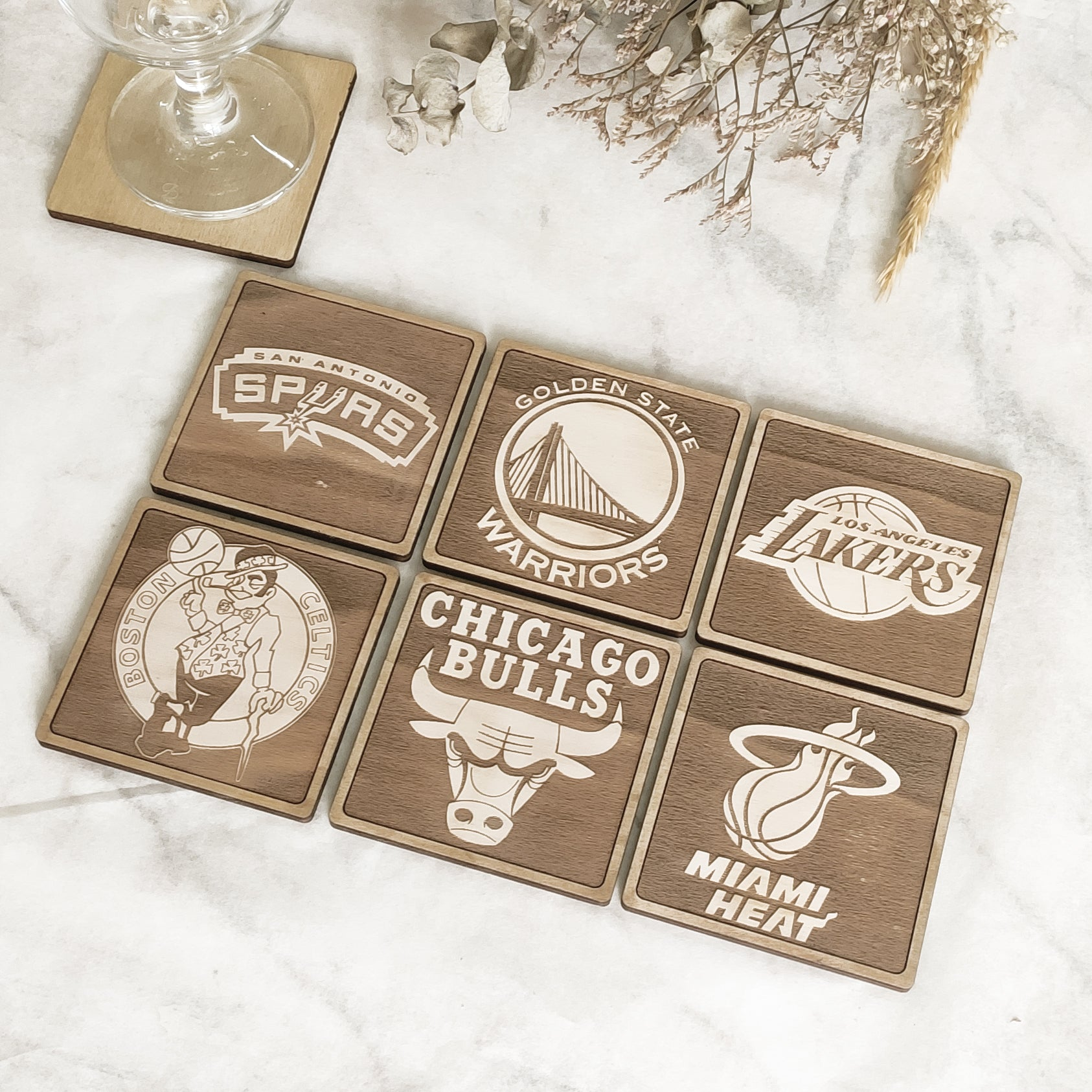 Set of 6 NBA Wooden Coasters - Handmade Gift - Housewarming - Wood Kitchenware