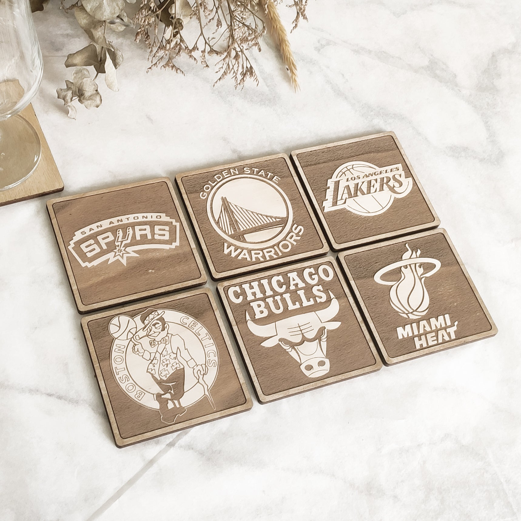 Set of 6 NBA Wooden Coasters - Handmade Gift - Housewarming - Wood Kitchenware