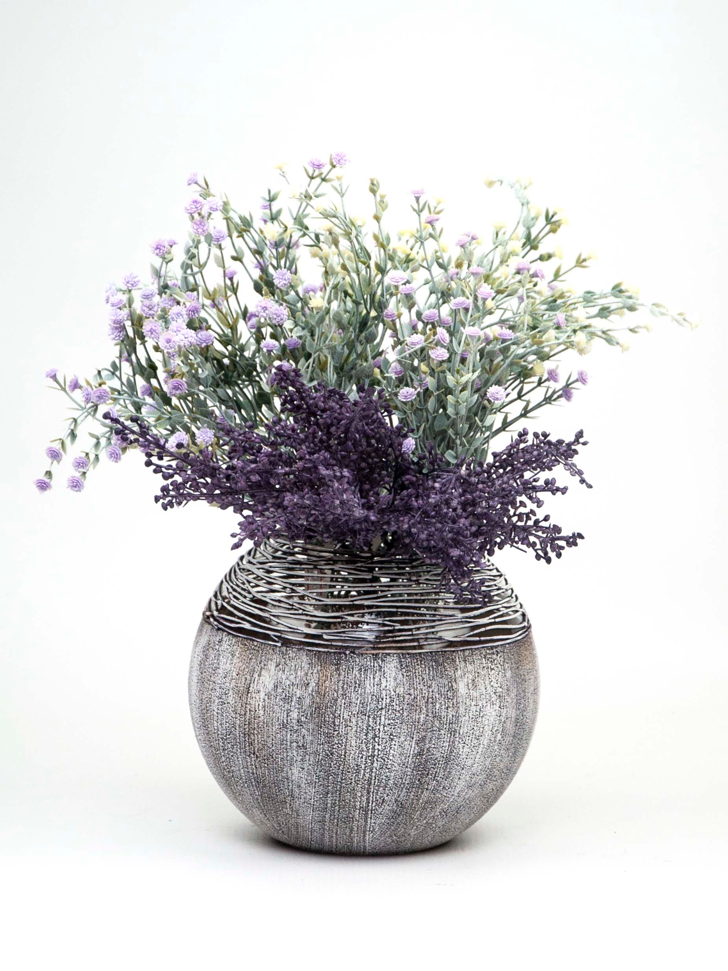 Art Decorated Gray Glass Vase for Flowers | Painted Art Glass Round Vase | Interior Design Home Room Decor | Table vase 6 inch | 5578/180/sh228