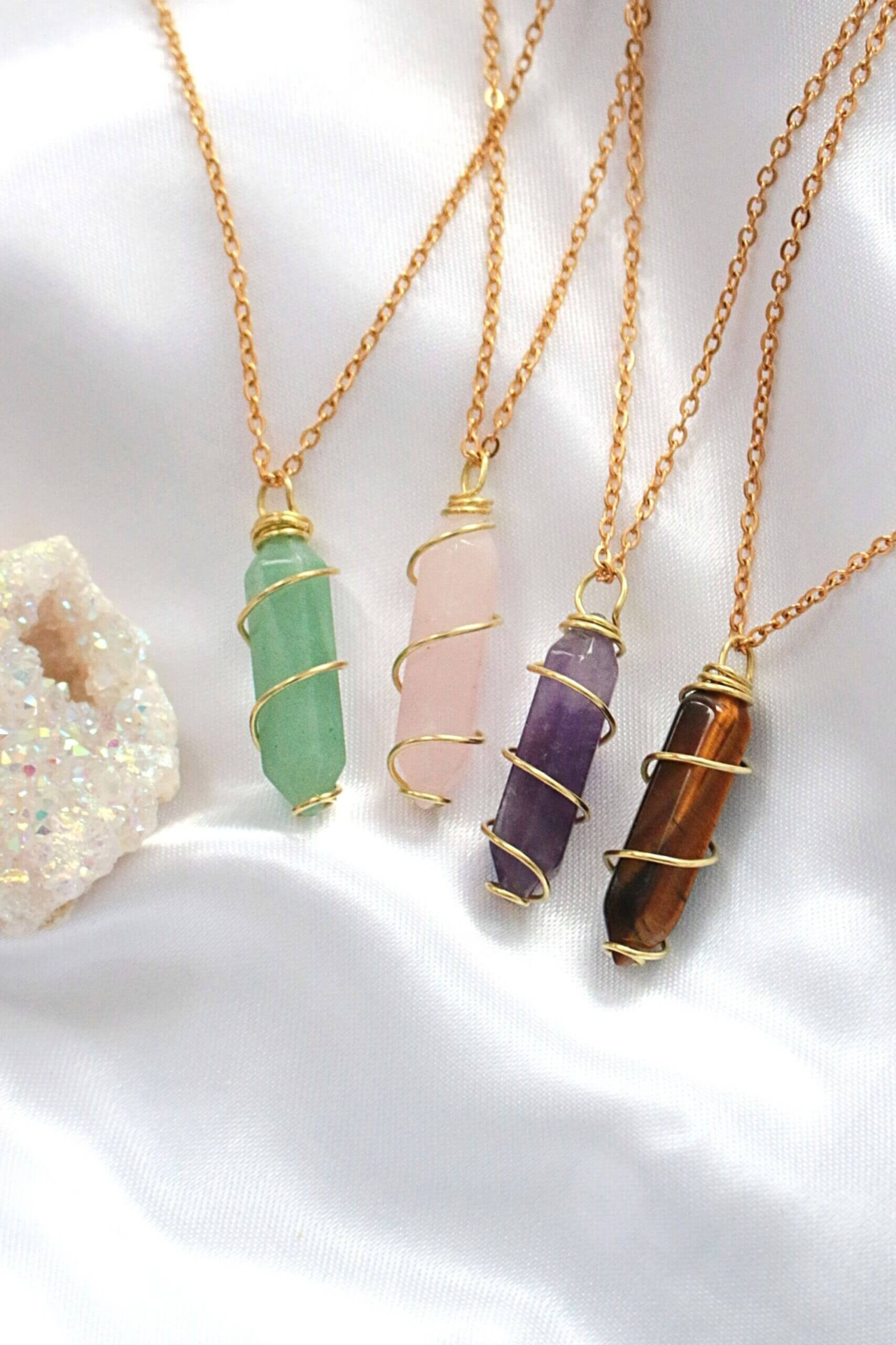 Double-ended Natural Crystals | 18K Hand Wired Necklaces