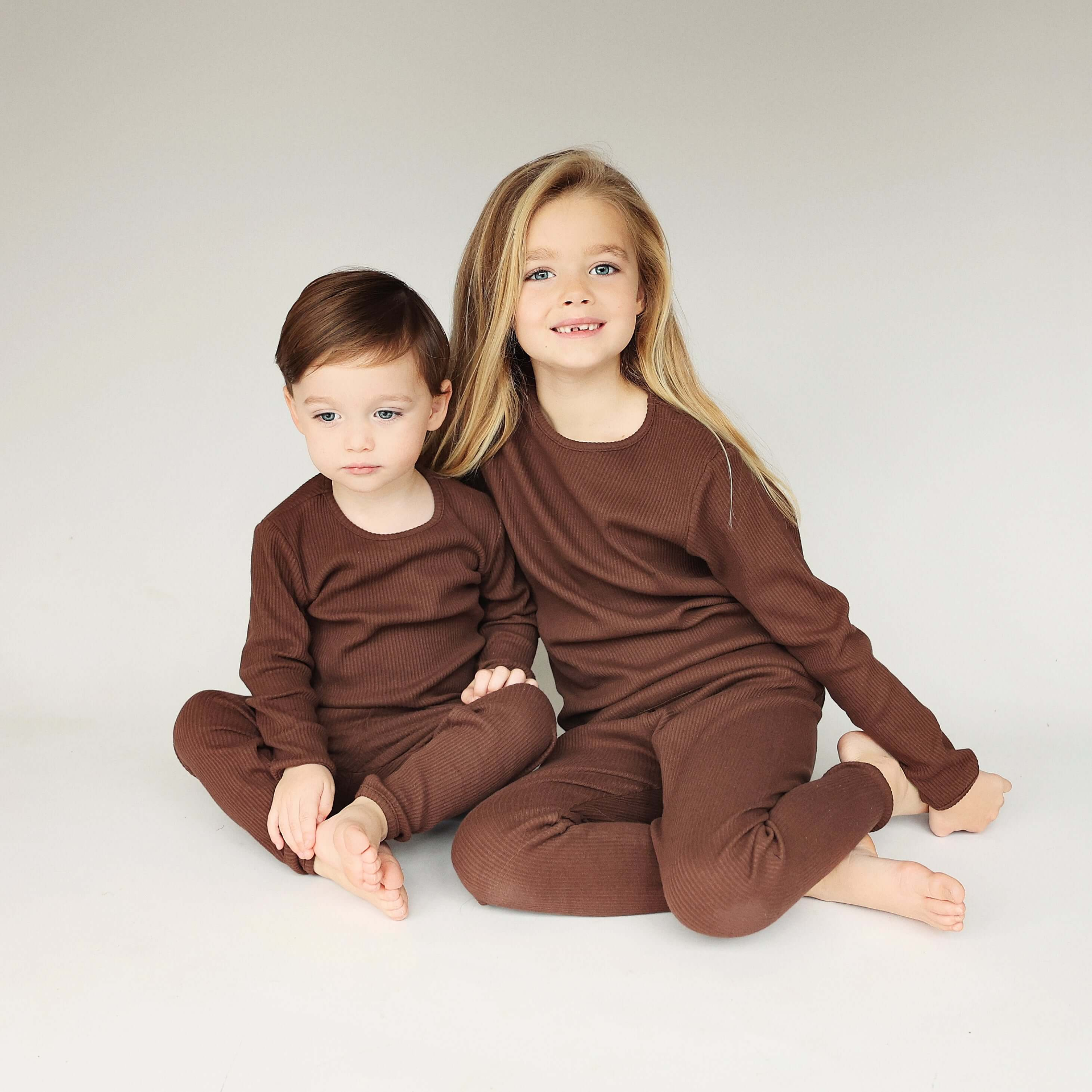 Chocolate Ribbed Lounge Set Unisex Pyjama 2 Piece