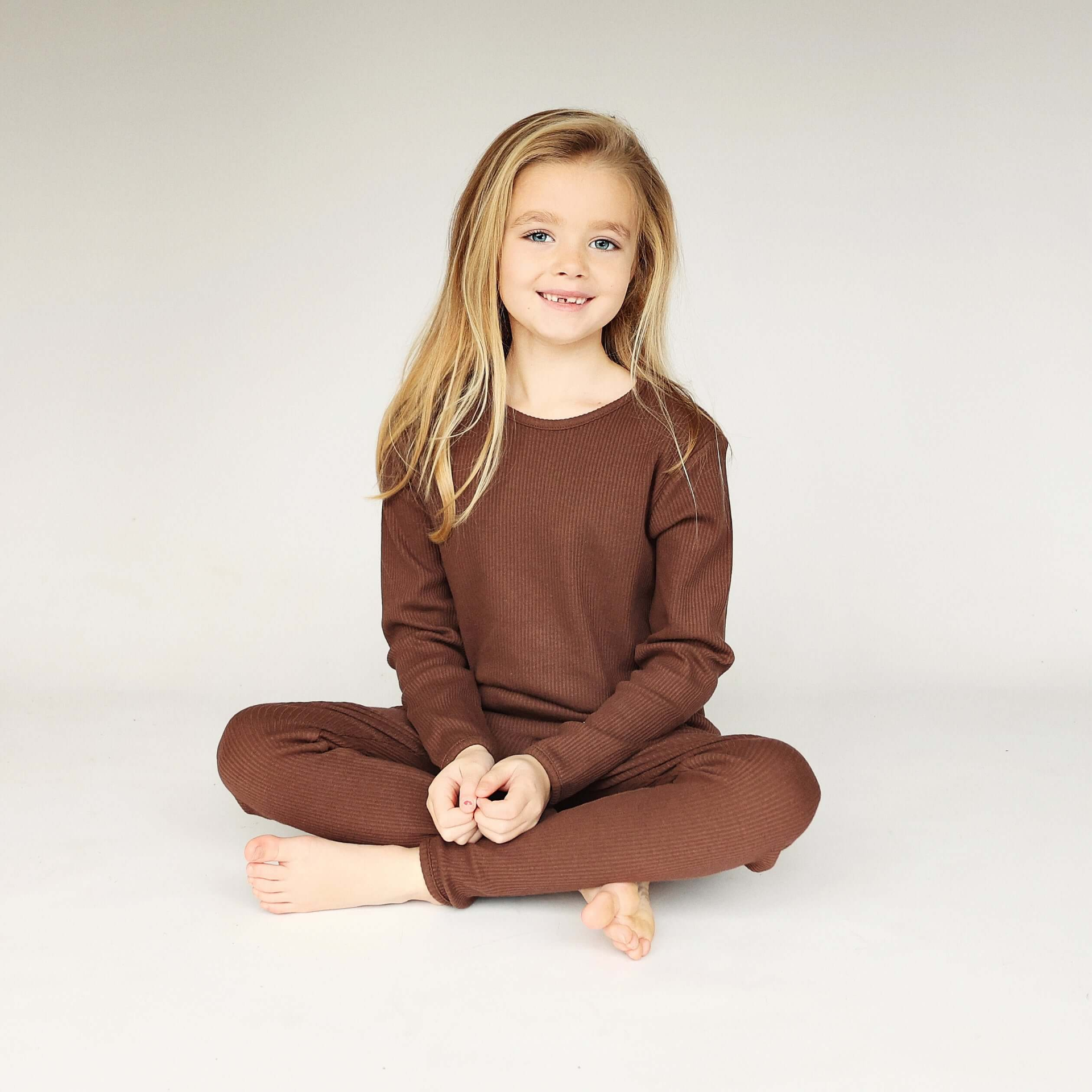 Chocolate Ribbed Lounge Set Unisex Pyjama 2 Piece