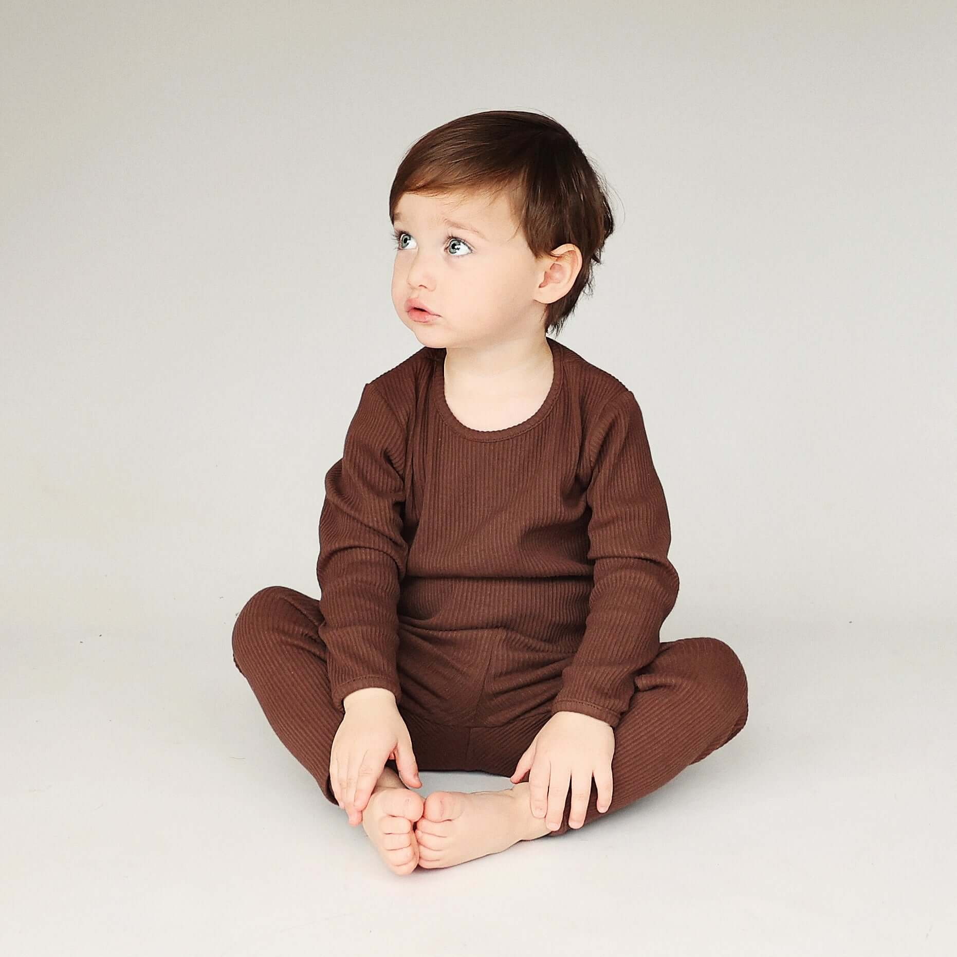 Chocolate Ribbed Lounge Set Unisex Pyjama 2 Piece