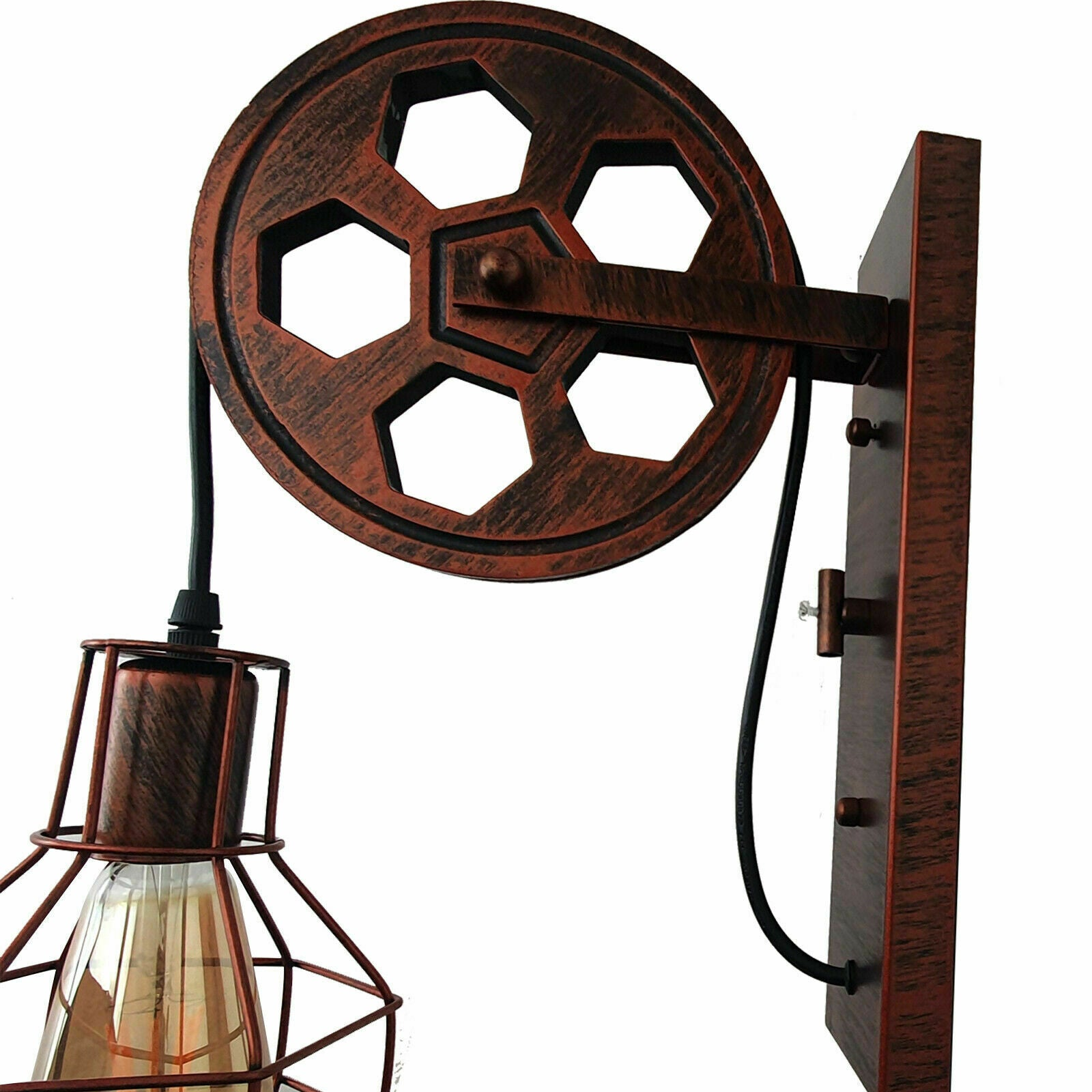 Wall Lamp Retro Wheel Light Rustic Vintage Pipe Industrial Steampunk Lighting~2231