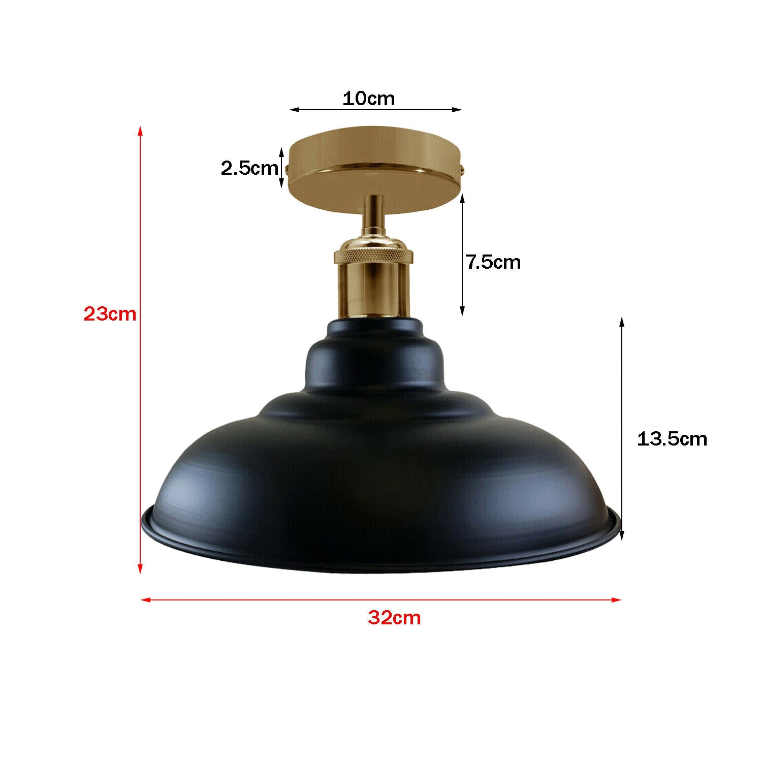 Industrial Vintage Retro Flush Mount Glossy Shade Black colour Ceiling Light E27 UK~3769