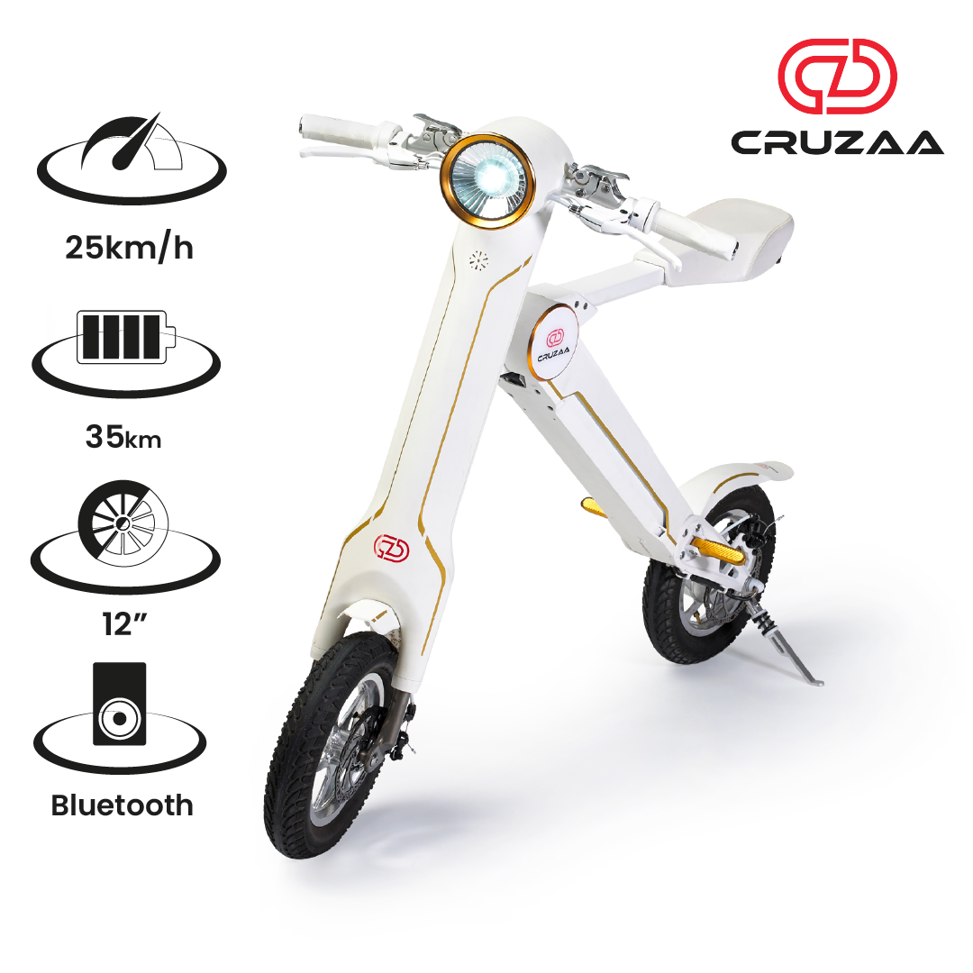The Cruzaa PRO Electric Scooter - 35km Range & 25kmh Top Speed Cruzaa Built in Bluetooth & Speakers + USB - Racing White