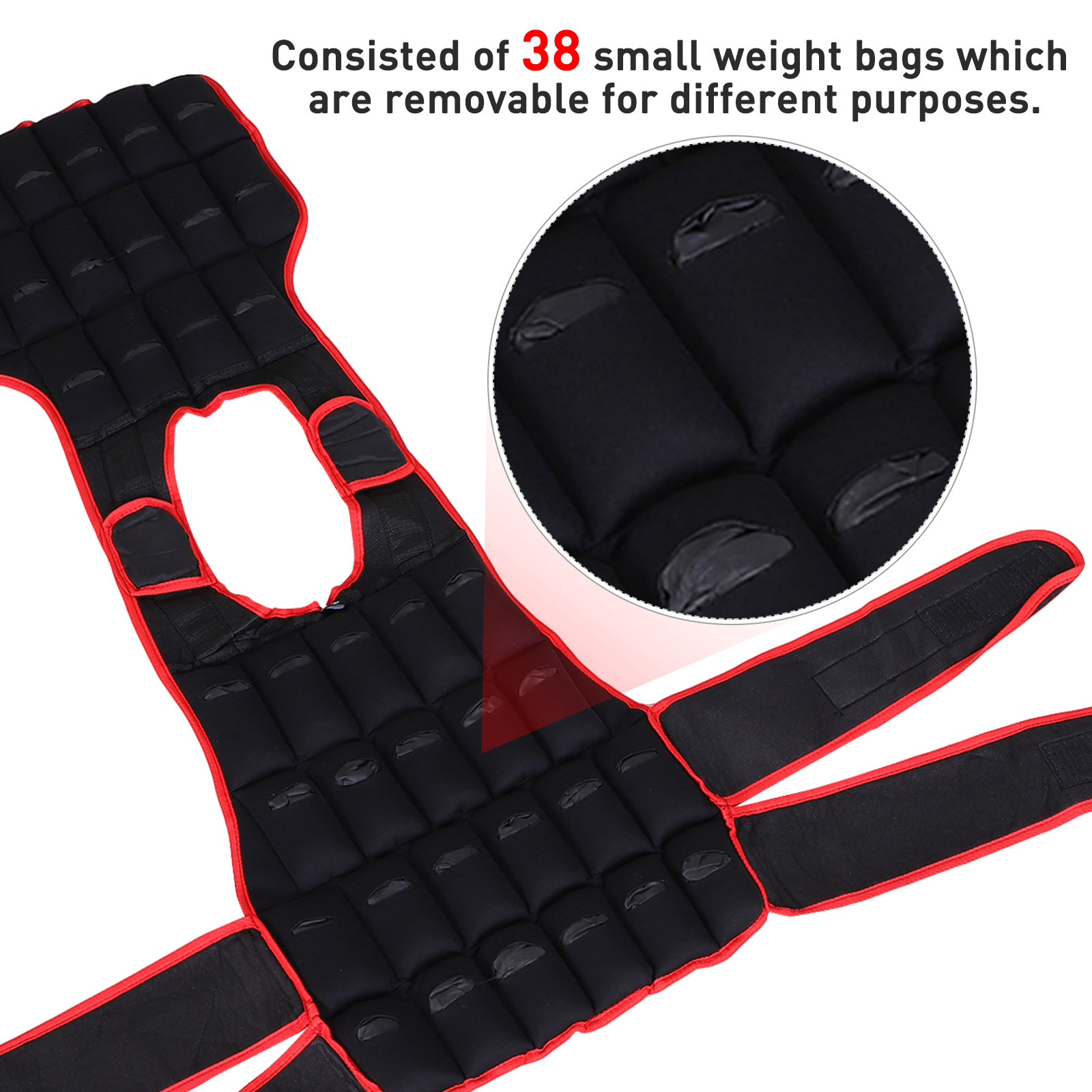 HOMCOM 10kg Men Or Women Waist Trainer Vest Adjustable Weighted w/ 38 Weight Bags  Easy Use Cardio Running Fitness Black Red For Weight Loss Exercise Workout