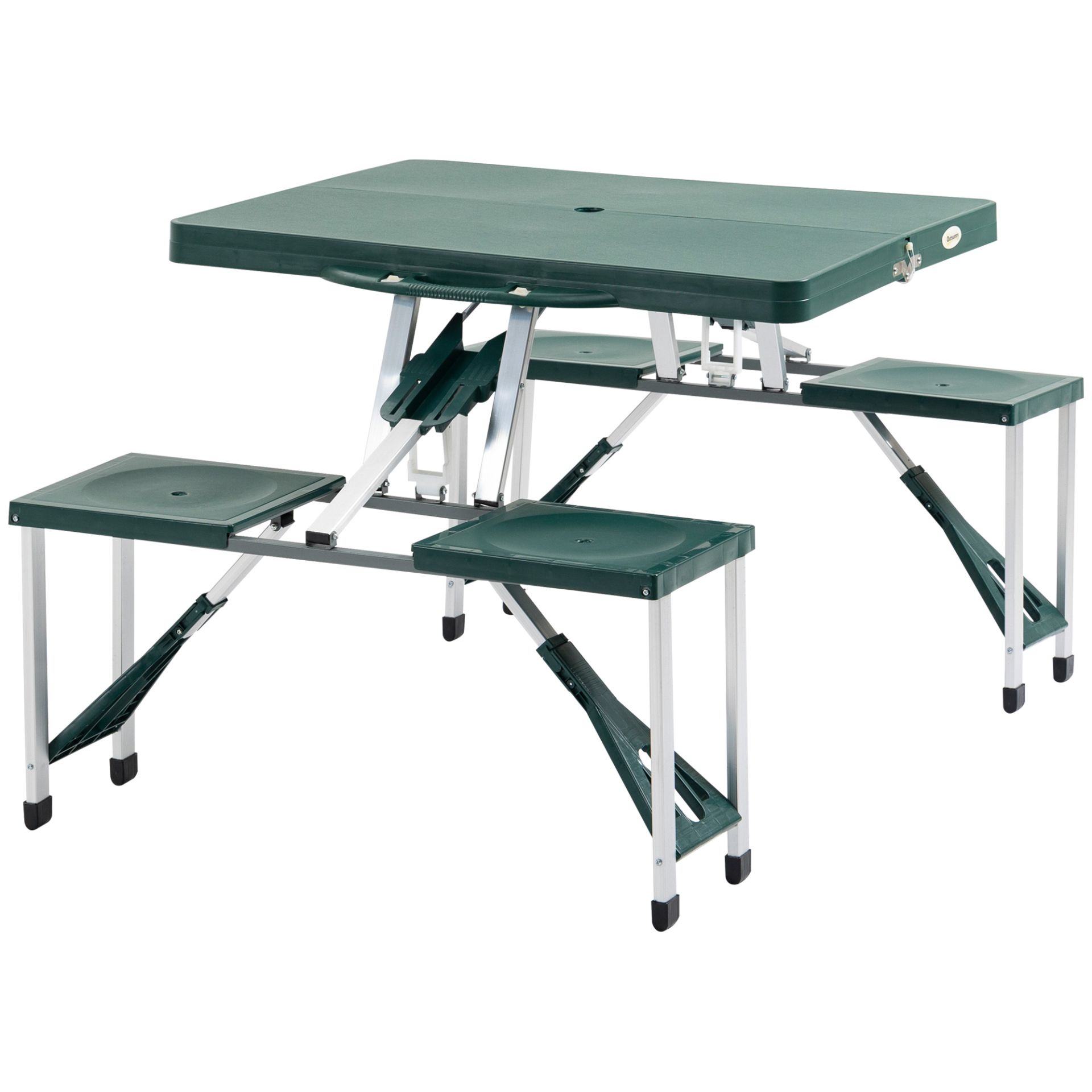 Outsunny Aluminum Picnic Table and Bench Set Camping Garden Party BBQ 4 Chair Stool Table Foldable and Portable - Green