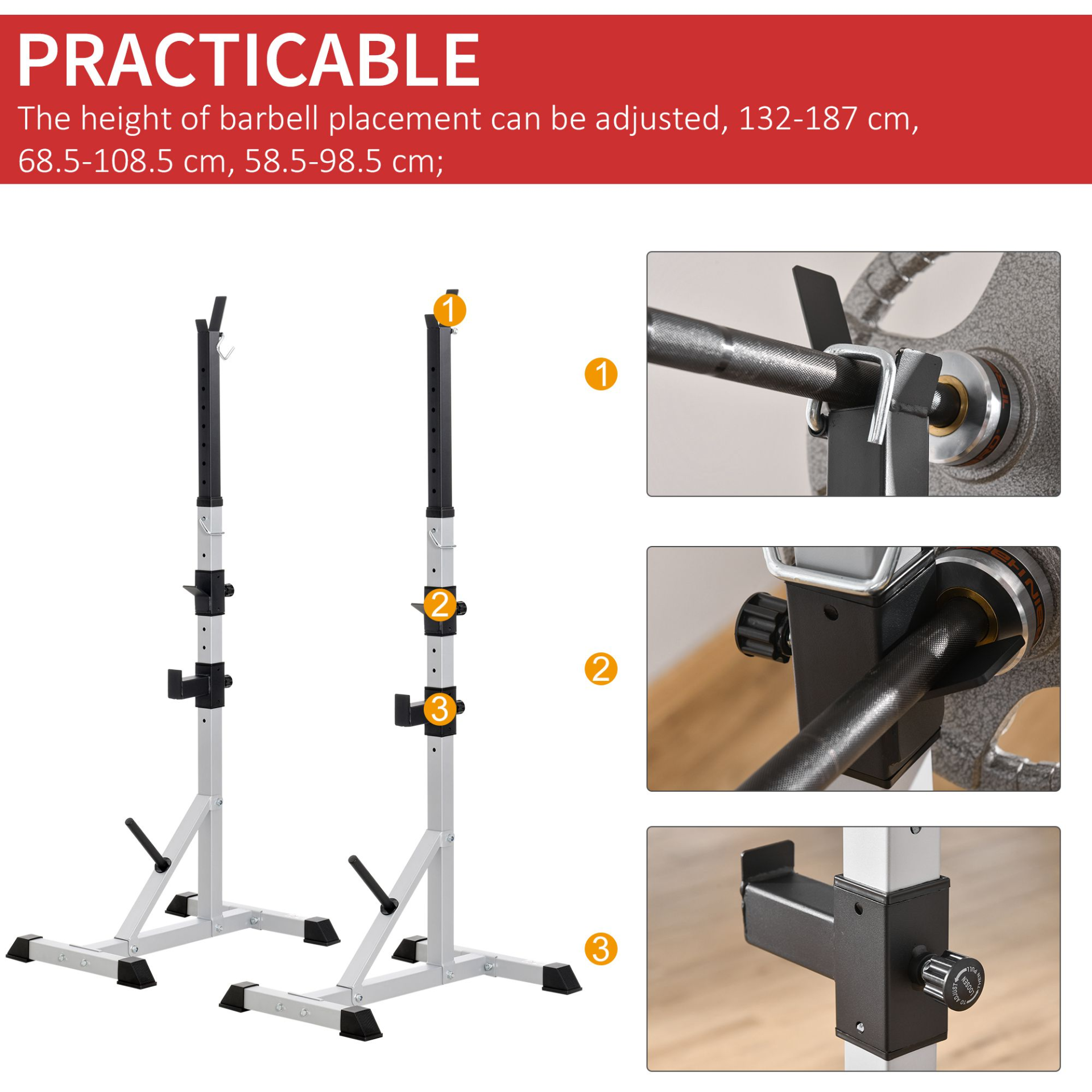 HOMCOM Weights Bar Barbell Rack Squat Stand Adjustable Portable Weight Lifting Suitable For Home Gym Training Work Out