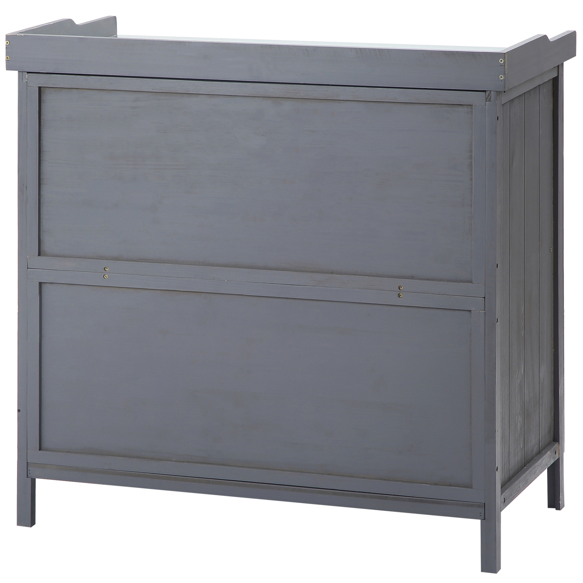 Outsunny Garden Storage Cabinet, Outdoor Tool Shed, Potting Bench Table with Galvanized Top and Two Shelves for Yard Tools or Pool Accessories, Grey