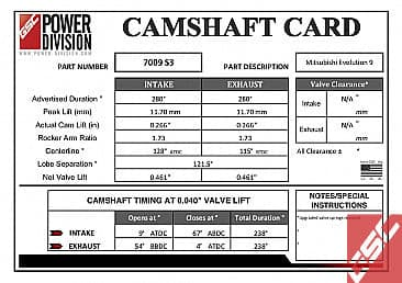 GSC Power-Division Billet Evolution 9 Mivec S3 Camshafts