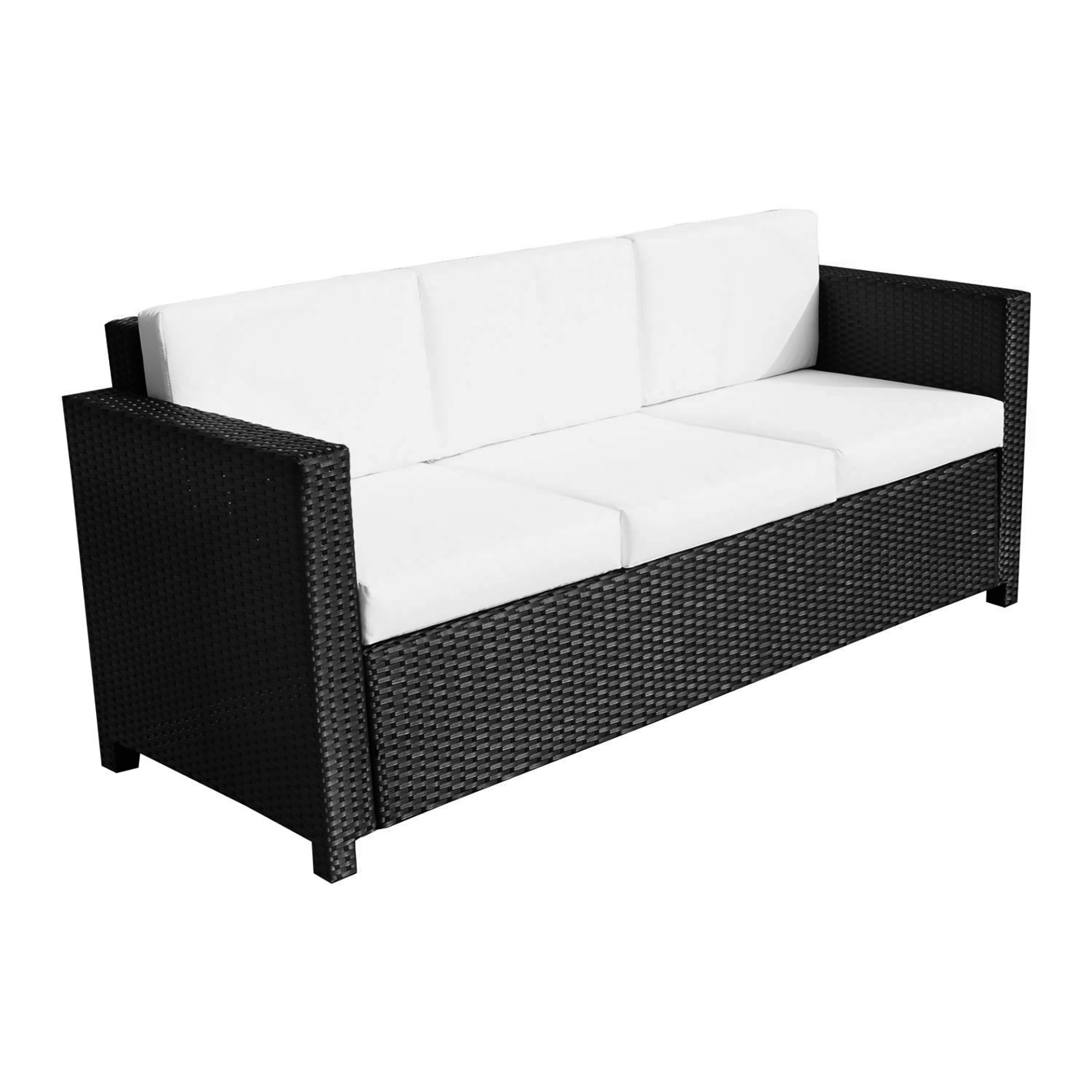 Outsunny 3 Seater Rattan Sofa All-Weather Wicker Weave Metal Frame Chair with Fire Resistant Cushion - Black