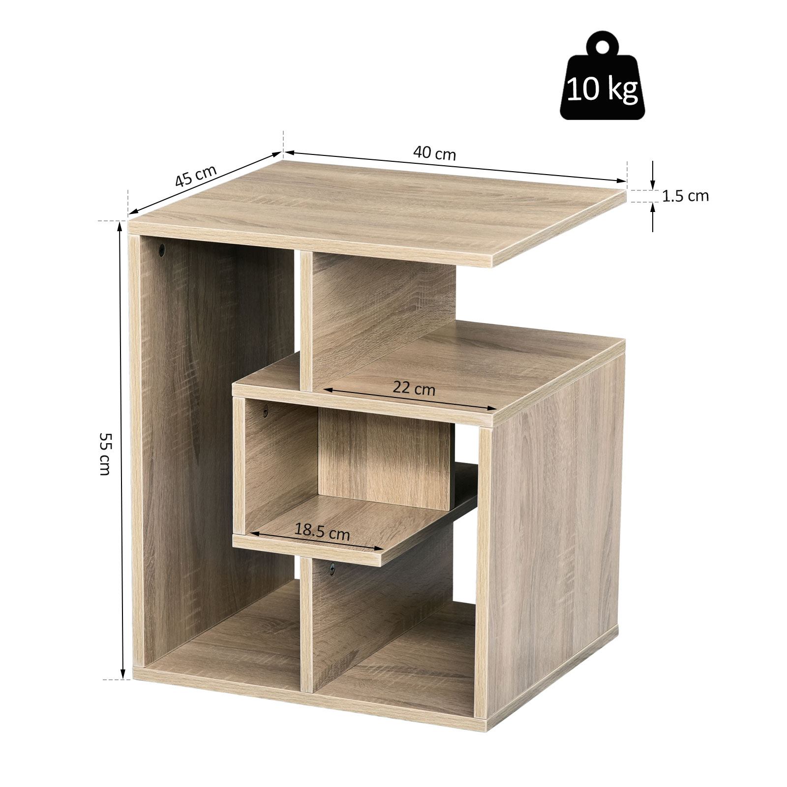 HOMCOM Side Table, 3 Tier End Table with Open Storage Shelves, Living Room Coffee Table Organiser Unit, Oak Colour