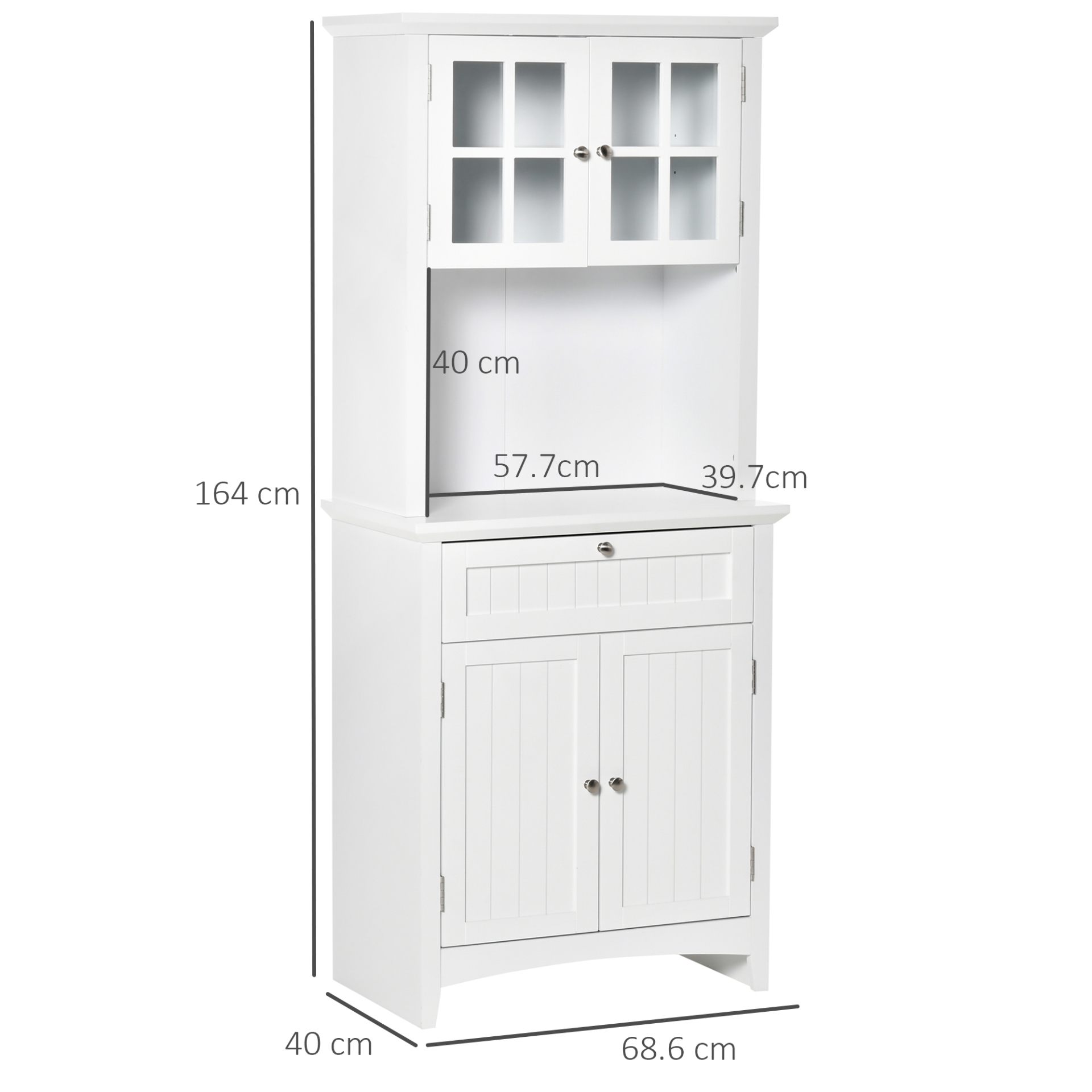 HOMCOM Kitchen Cupboard, Wooden Storage Cabinet with Framed Glass Door, Drawer, Microwave Space for Dining and Living Room, White