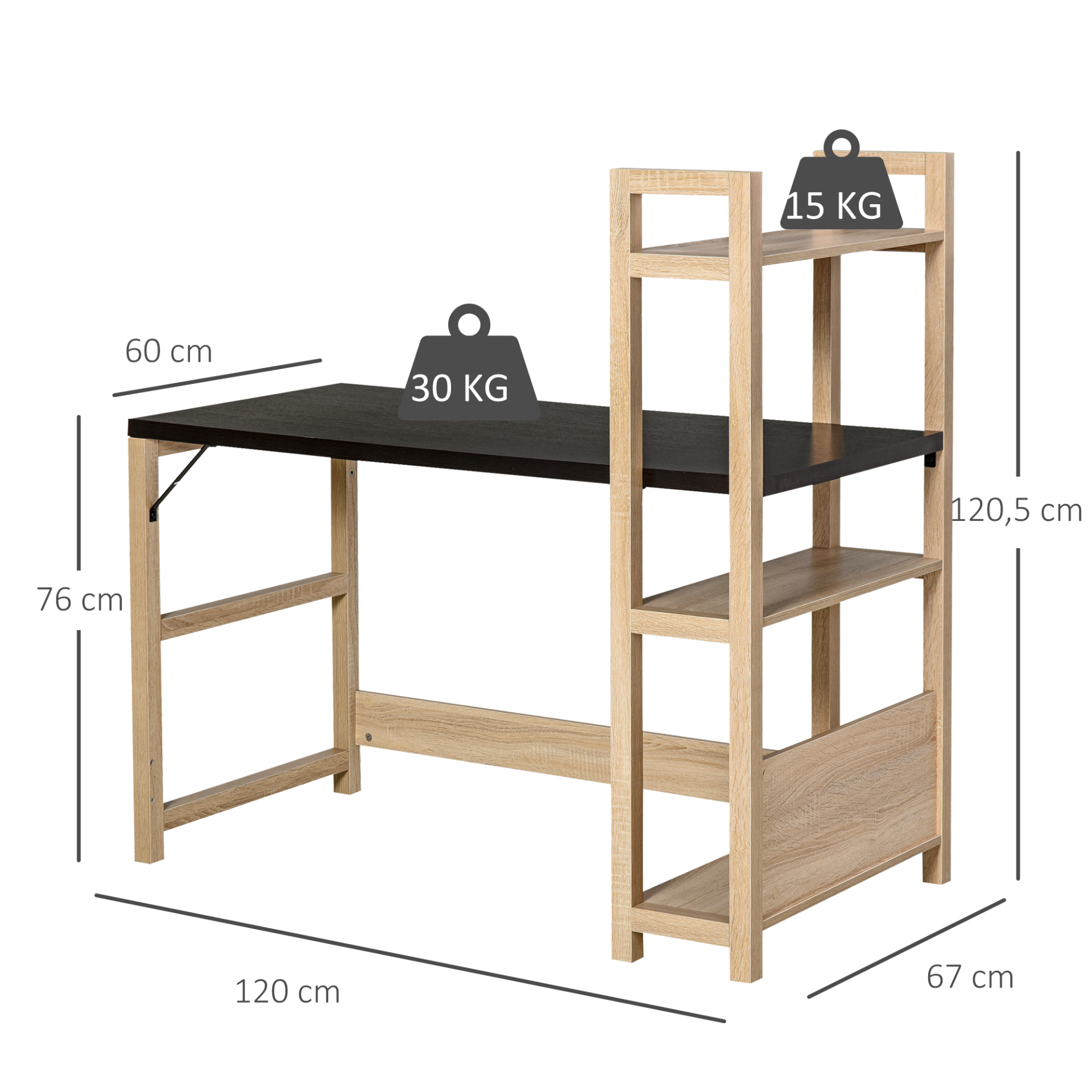 HOMCOM Computer Desk with shelves Office Desk Workstation，Writing Desk Computer PC Laptop Table Workstation, Black Wood Grain