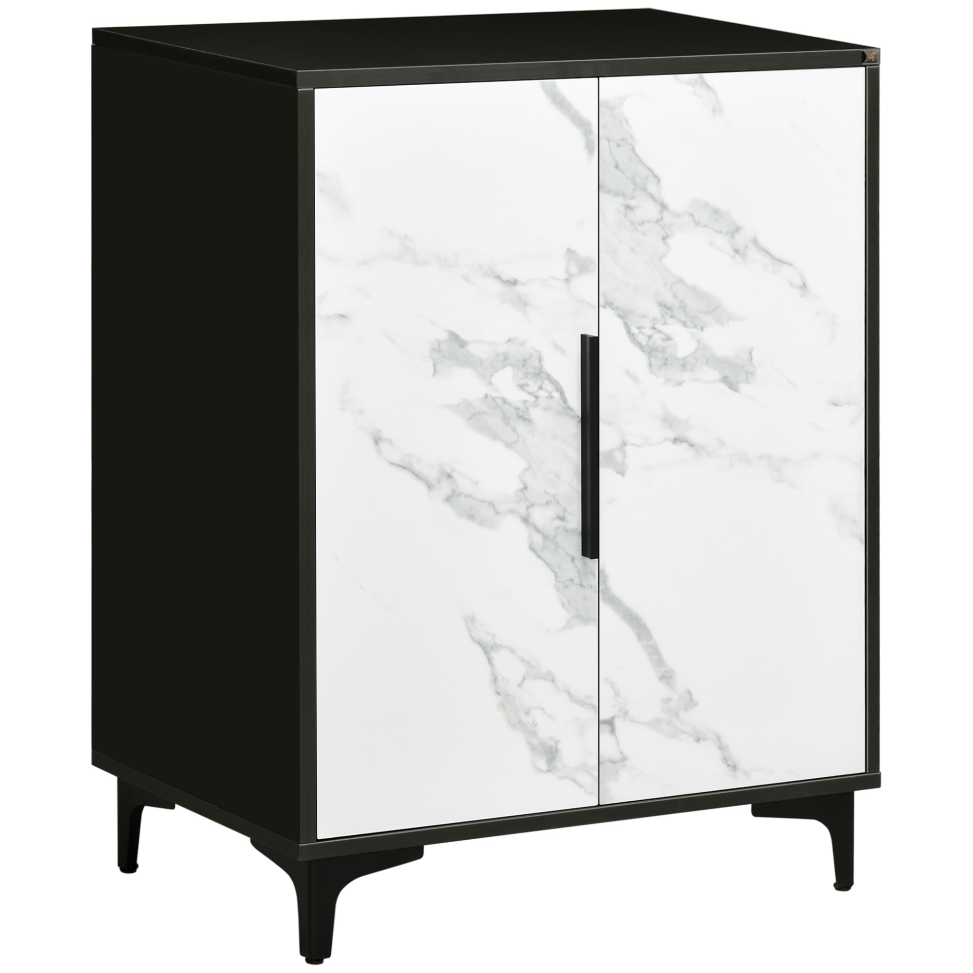 HOMCOM Modern Storage Cabinet with Marble Effect, Adjustable Shelf, Floor Accent Cabinet for Living Room, Home Office, Sturdy, Bedroom, Black